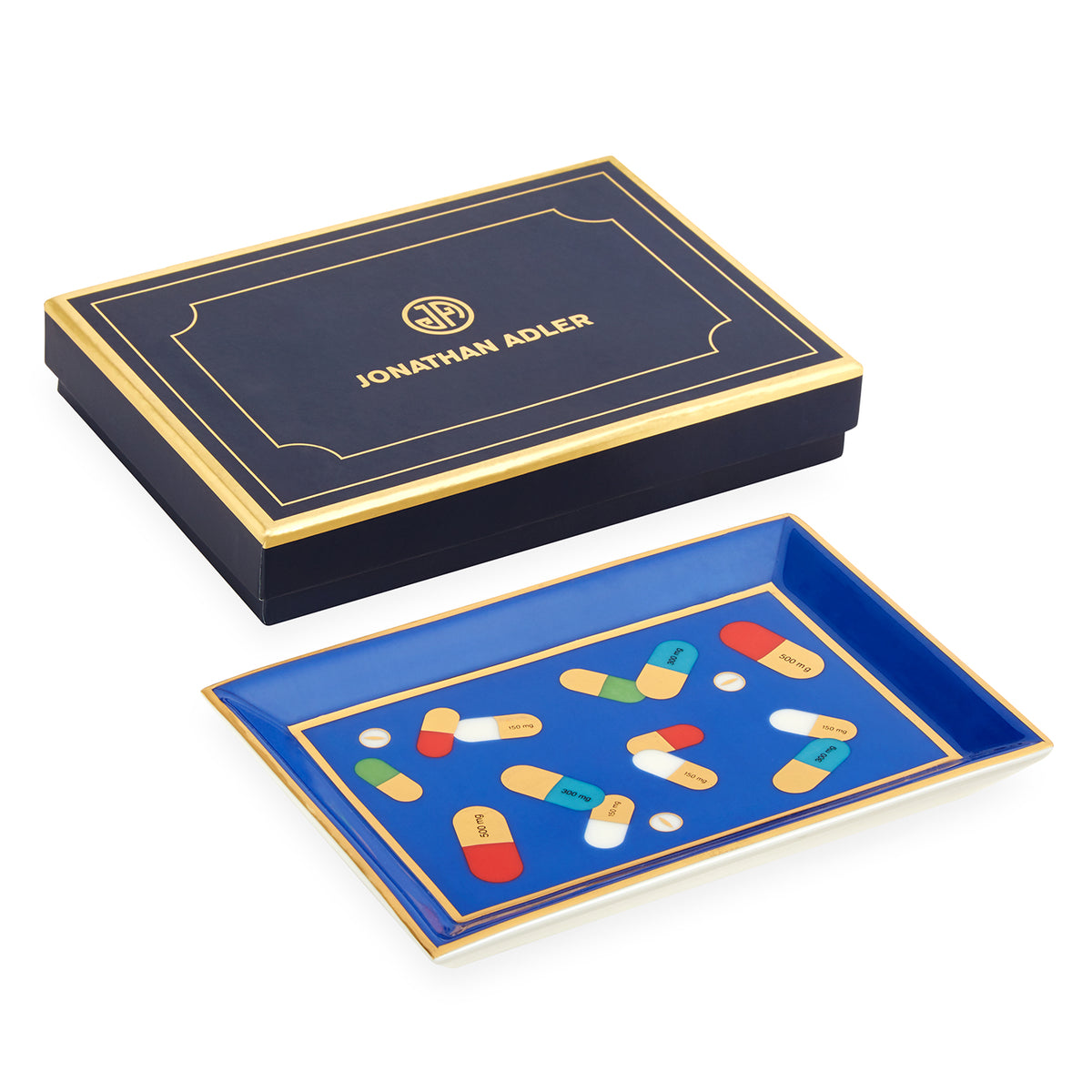 full dose rectangle tray porcelain blue multicolor accents gold with box