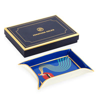 full dose valet tray porcelain blue red accents gold with box - angle view
