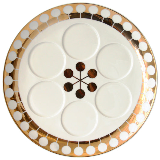 futura seder plate porcelain white gold - front view