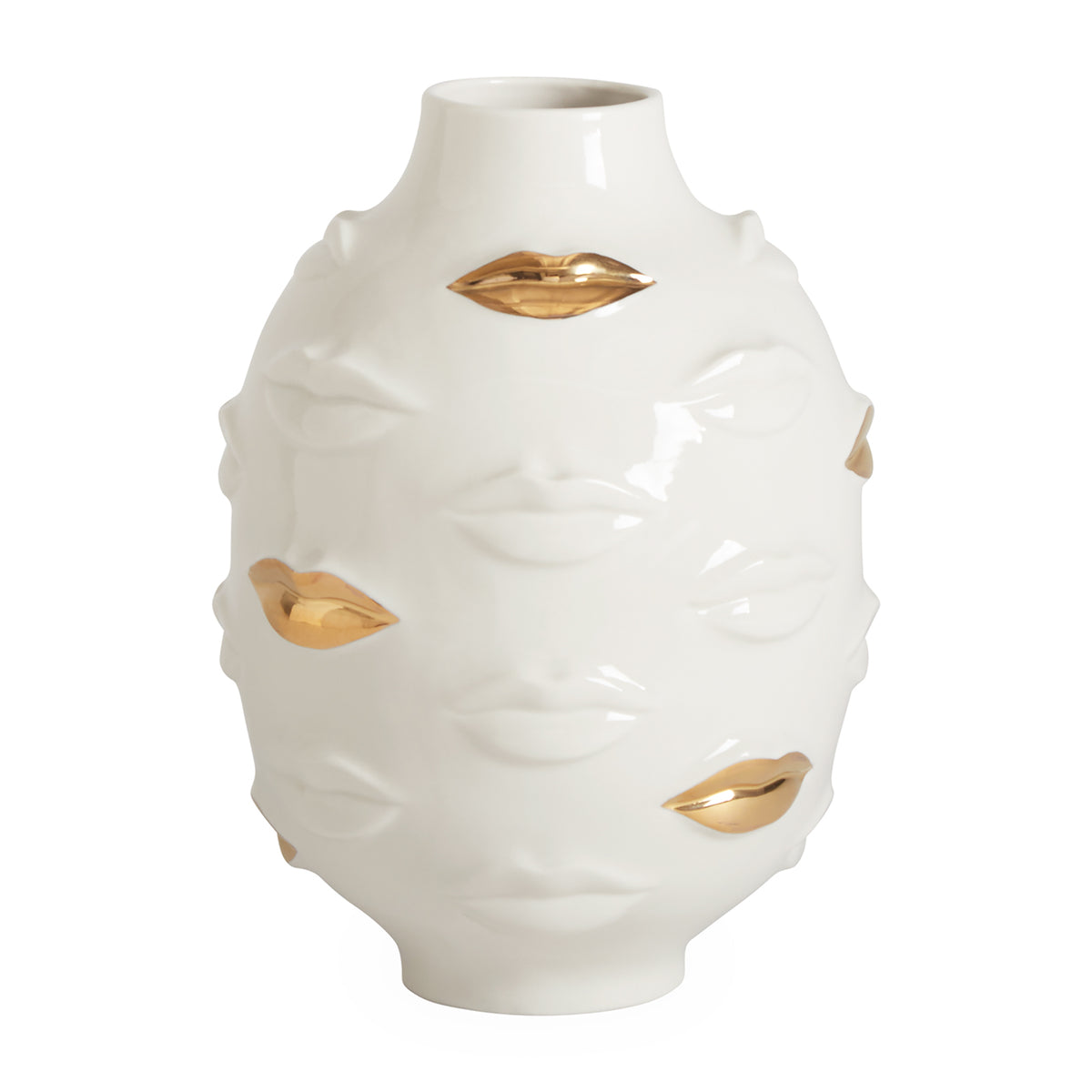 gilded gala round vase porcelain white accents gold - front view