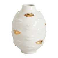 gilded gala round vase porcelain white accents gold - front view