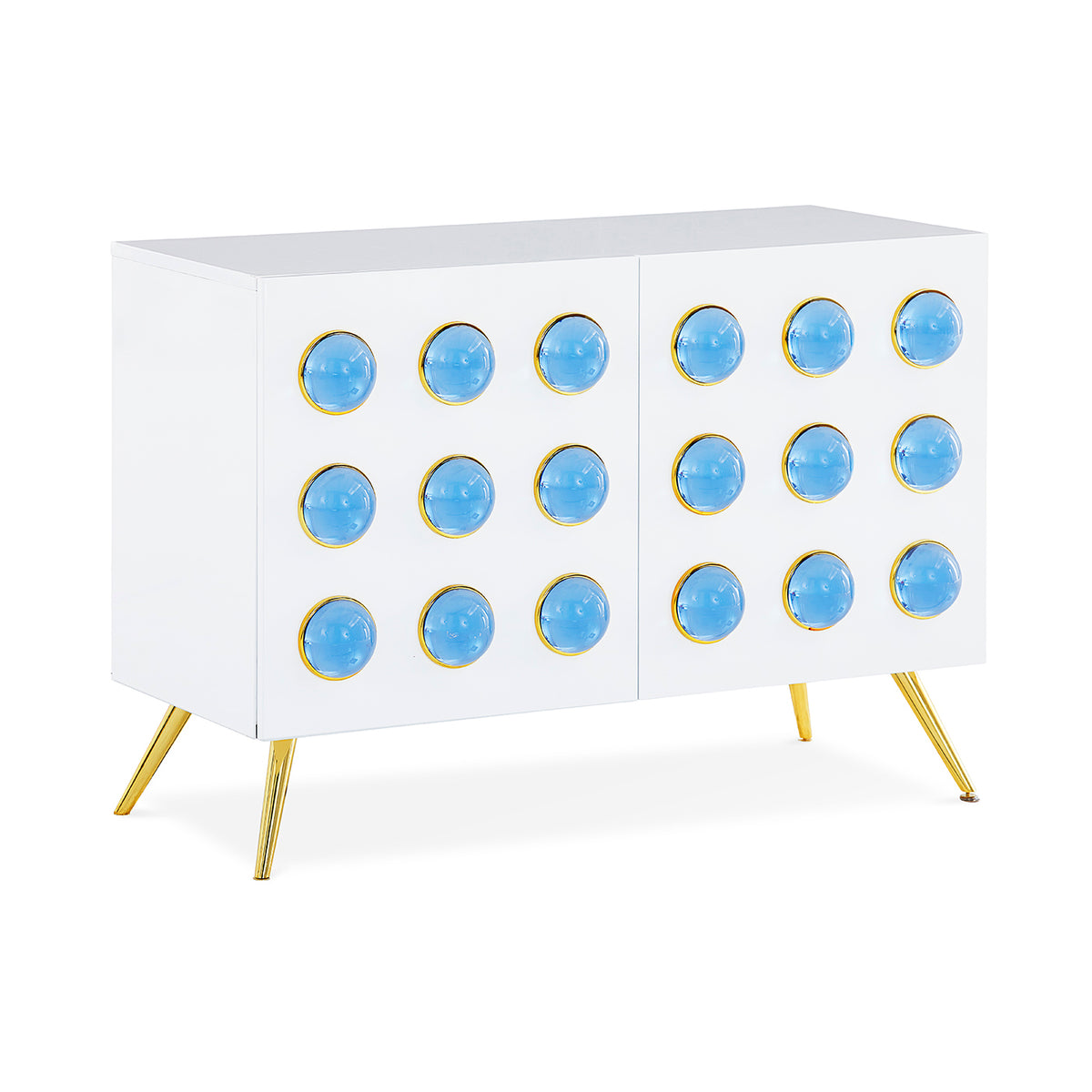 globo cabinet ultra lounge chair blue acrylic decor - styled view