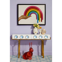 gilded gala round vase rainbow beaded wall art globo console - styled view