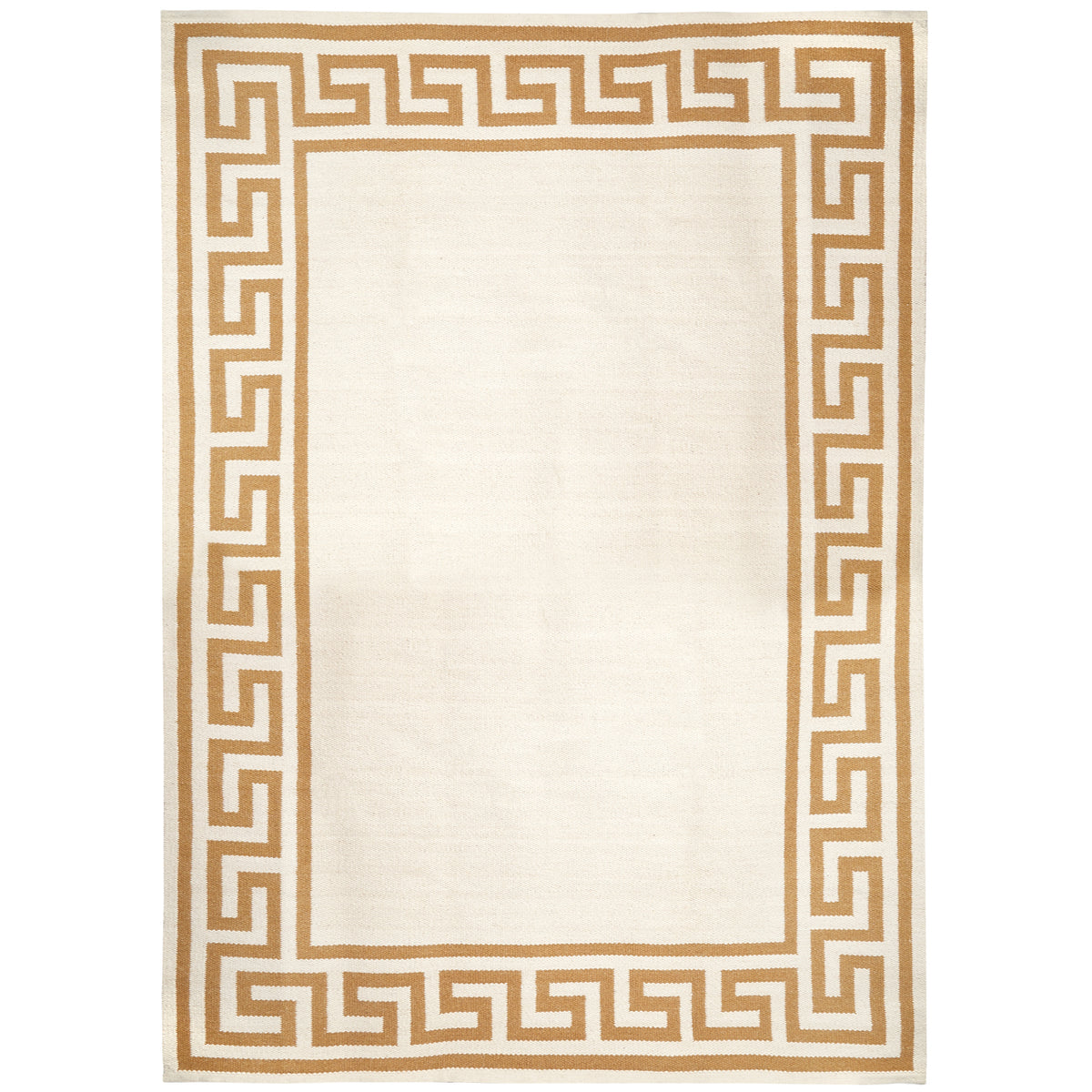 greek key border reversible peruvian flat weave rug camel - front view