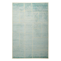 blocks hand-knotted rug wool blue - front view