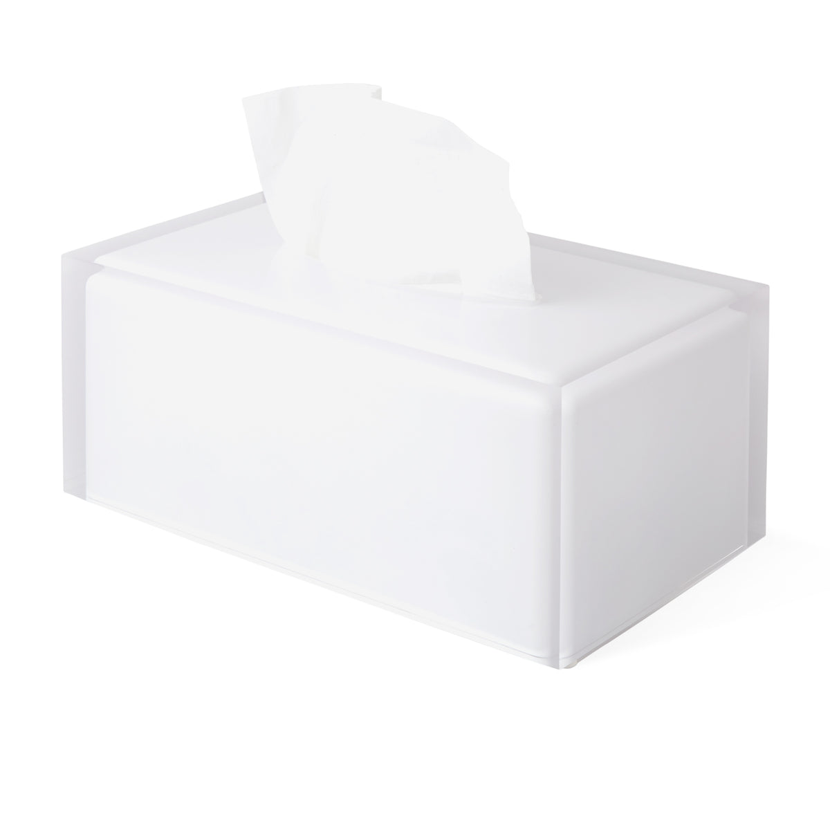 hollywood long tissue box acrylic white clear with tissue - angle view