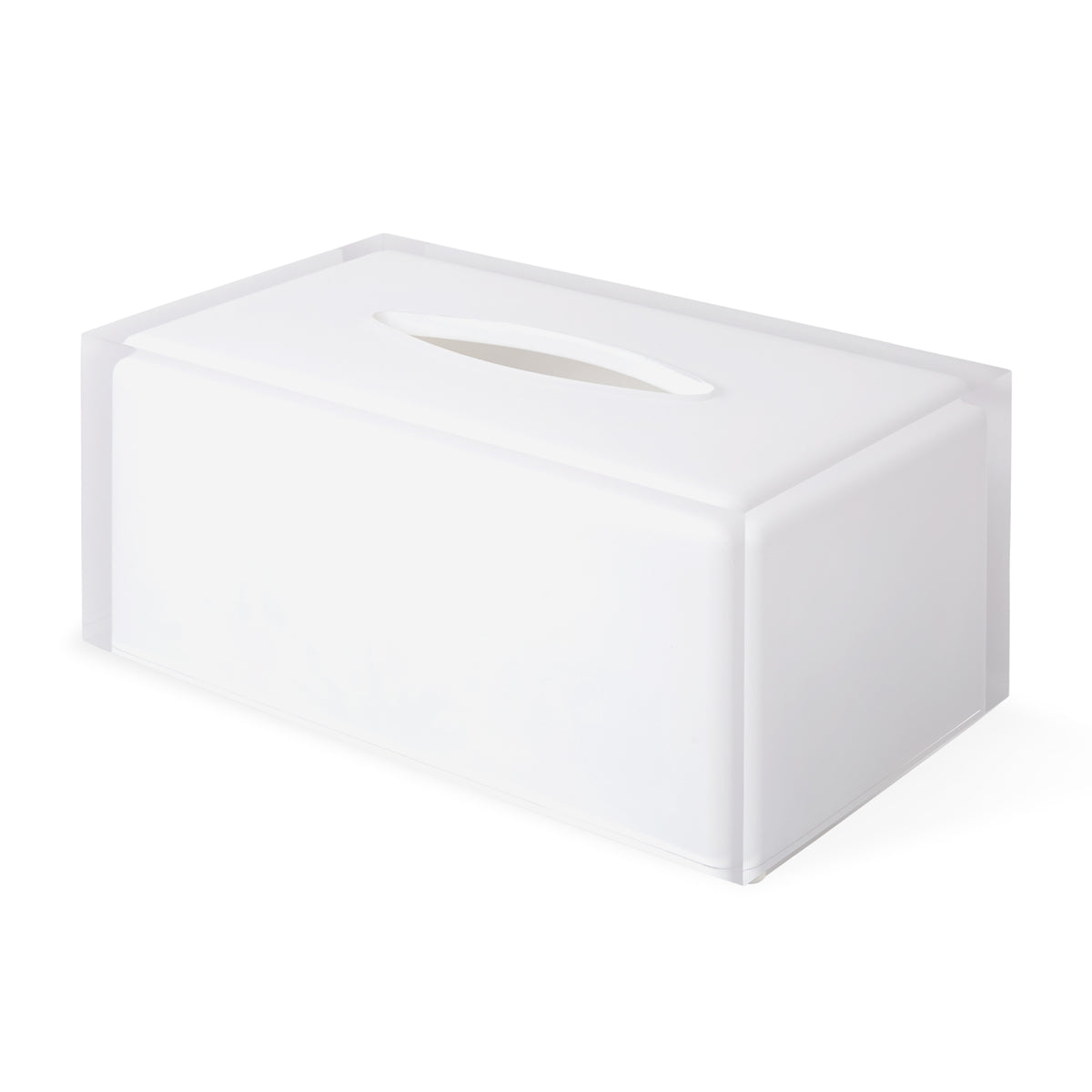 hollywood long tissue box acrylic white clear - angle view