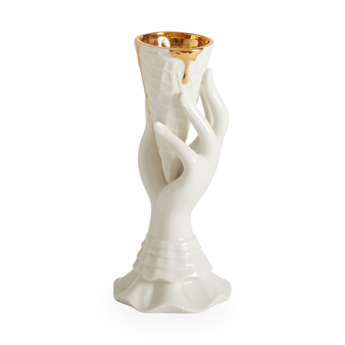 gilded i-scream vase porcelain white accent gold - back view