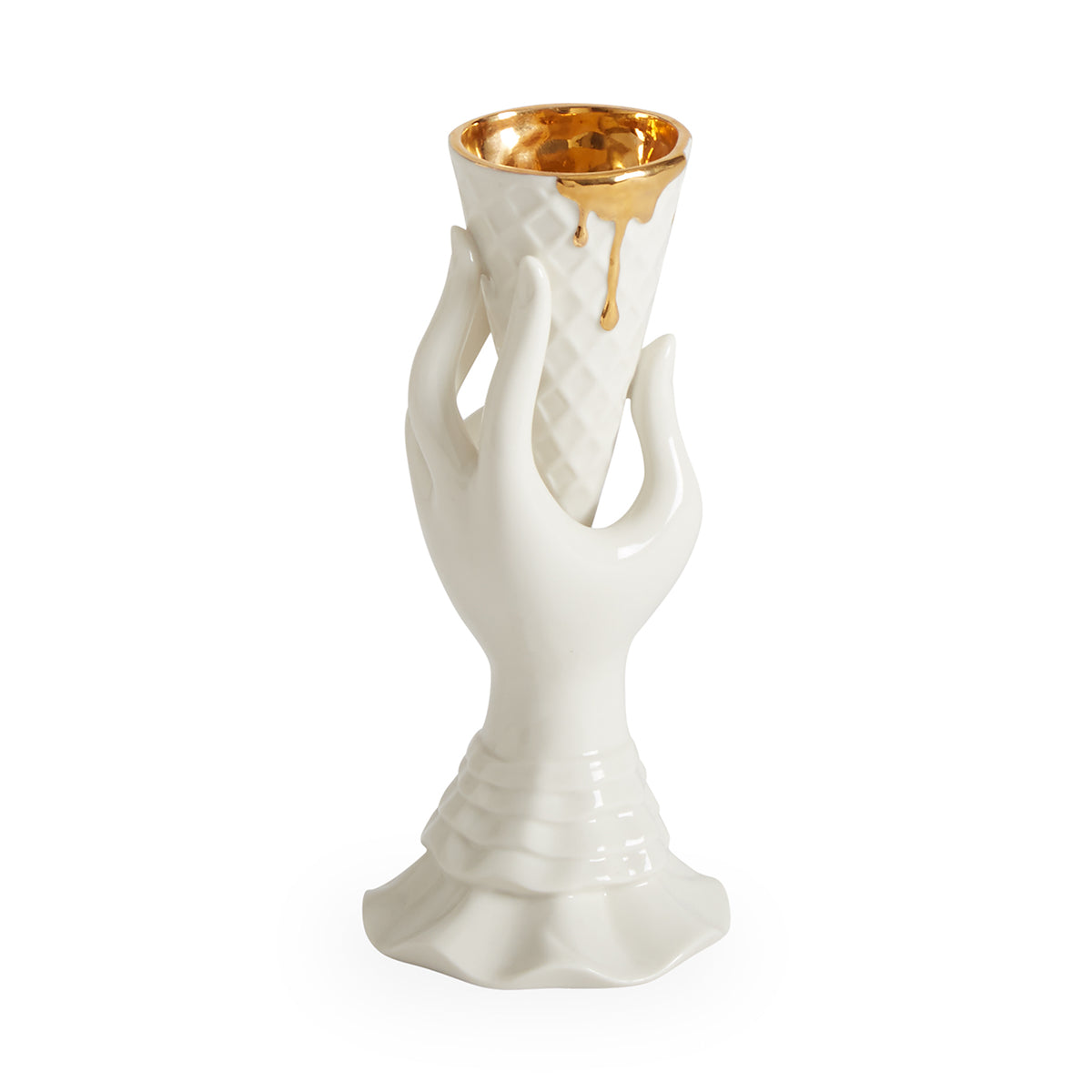 gilded i-scream vase porcelain white accent gold - angle view