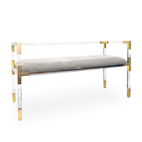 jacques bench rialto smoke velvet clear acrylic and brushed brass frame - angle view