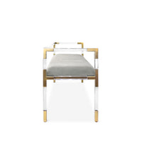 jacques bench rialto smoke velvet clear acrylic and brushed brass frame - side view