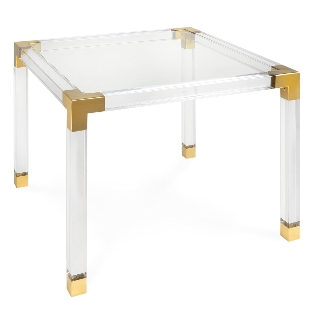 jacques game table glass top brass clear acrylic frame - angle view