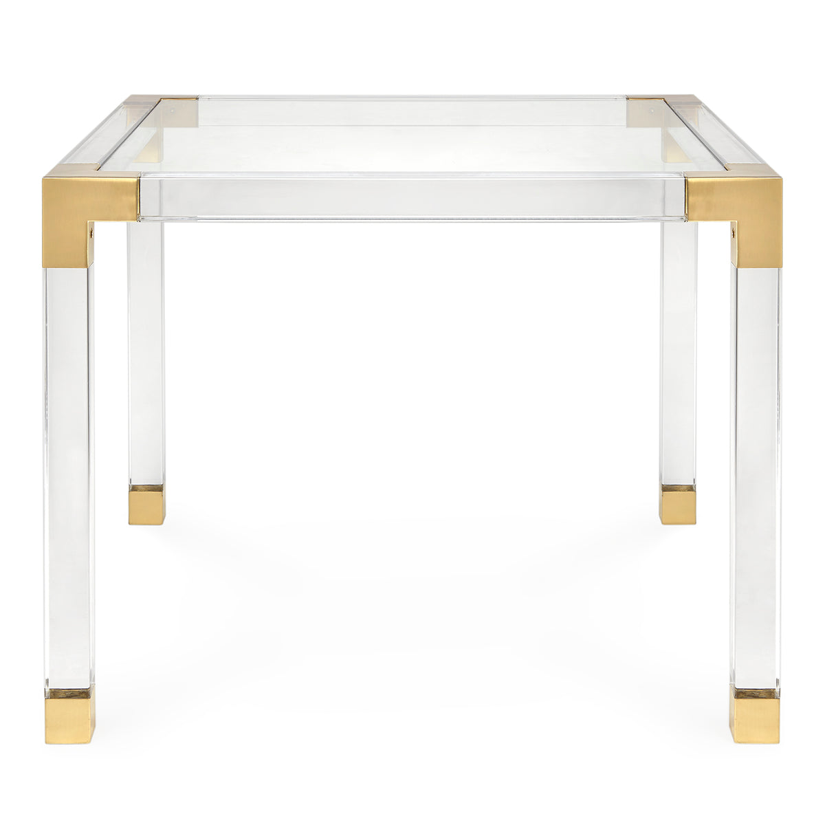 jacques game table glass top brass clear acrylic frame - front view