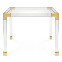 jacques game table glass top brass clear acrylic frame - front view