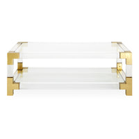 jacques grand cocktail table glass top clear acrylic brass frame - front view