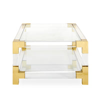 jacques grand cocktail table glass top clear acrylic brass frame - side view