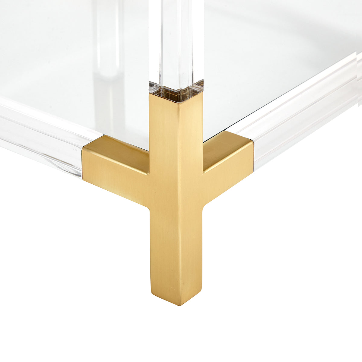 jacques two-tier accent table glass shelves brass clear acrylic frame - detail view 1