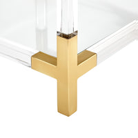 jacques two-tier accent table glass shelves brass clear acrylic frame - detail view 1