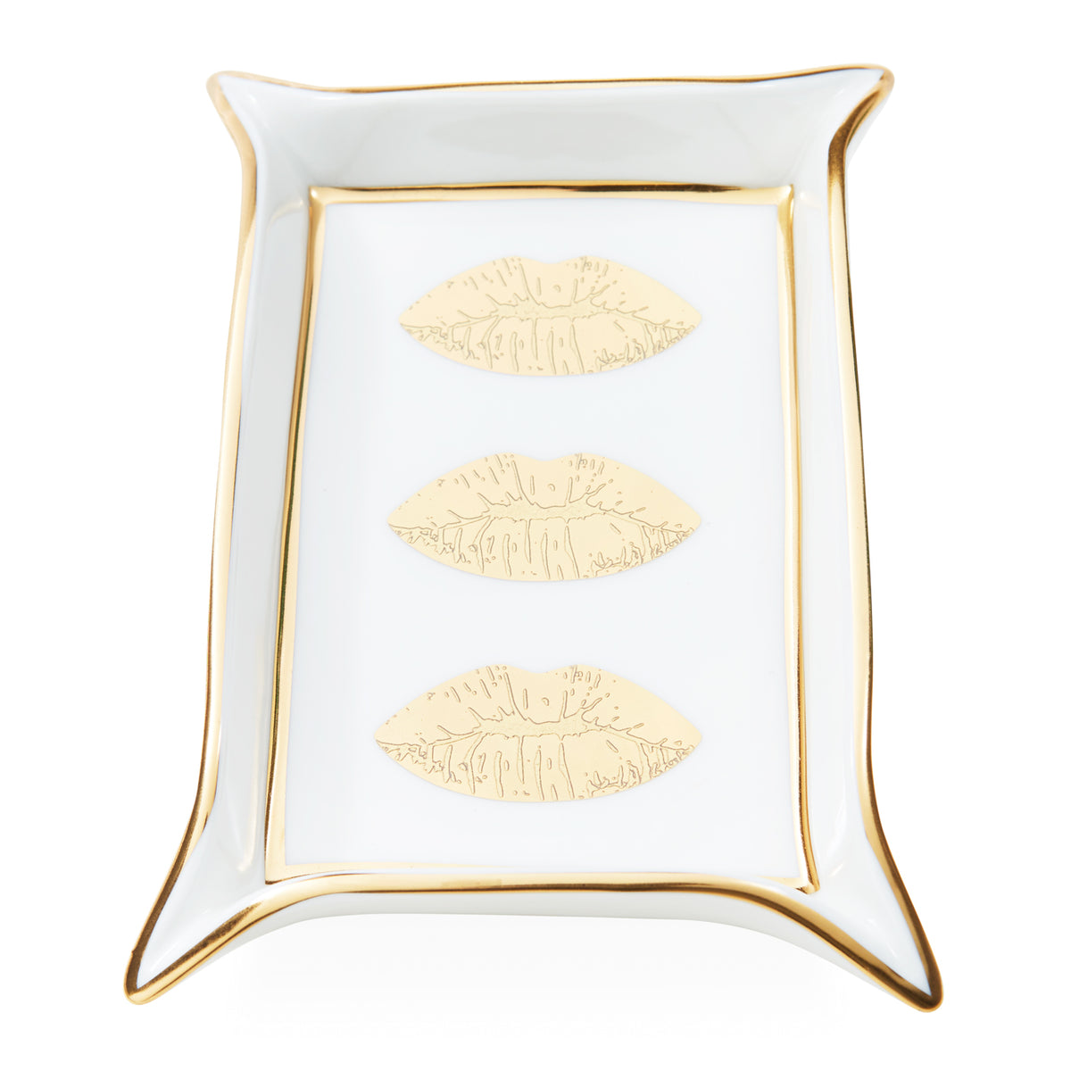 lips valet tray porcelain white gold - front view