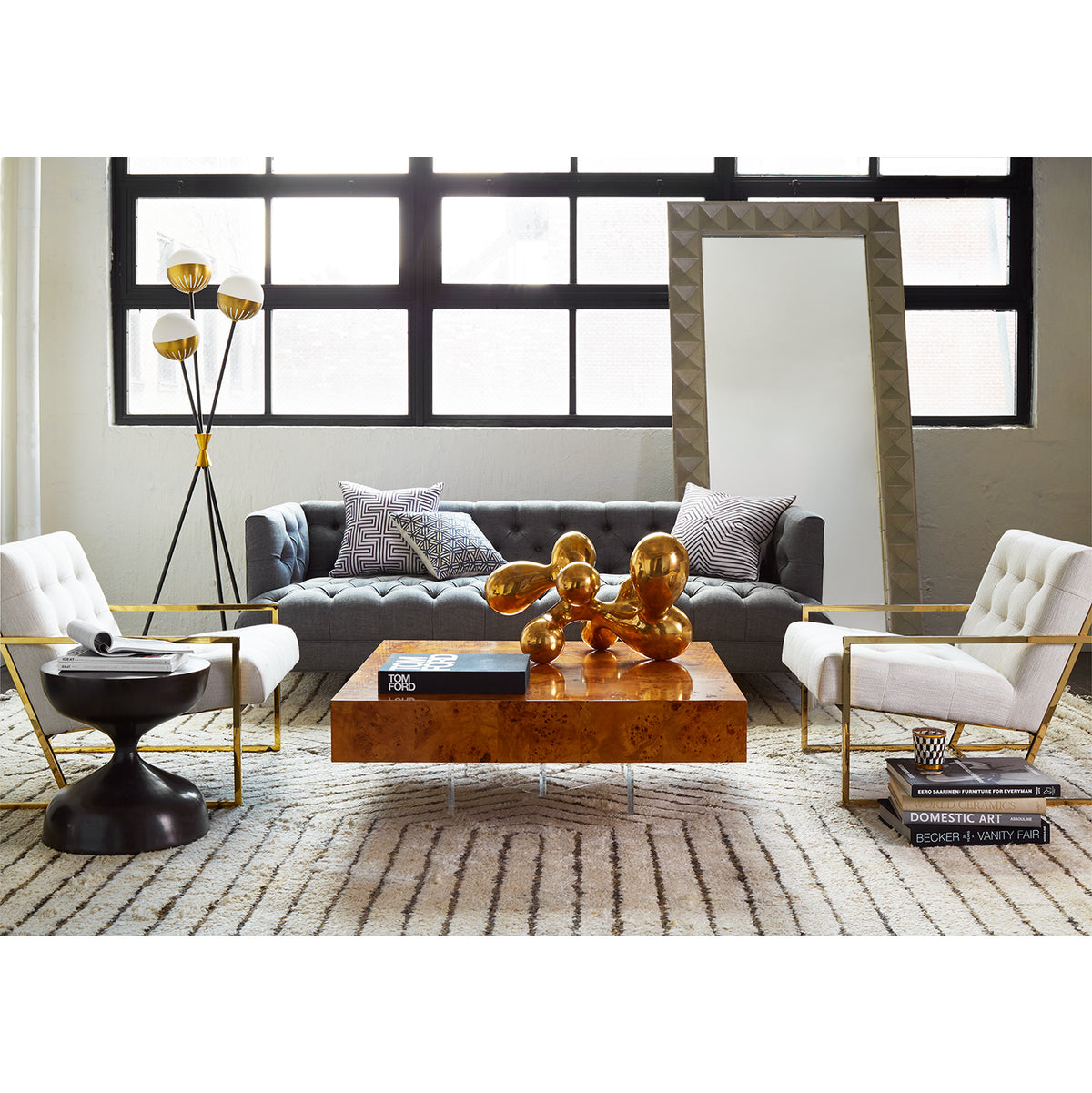 bond cocktail table goldfinger lounge chairs baxter sofa living room - styled view