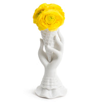 i-scream vase porcelain white with yellow flower - front view
