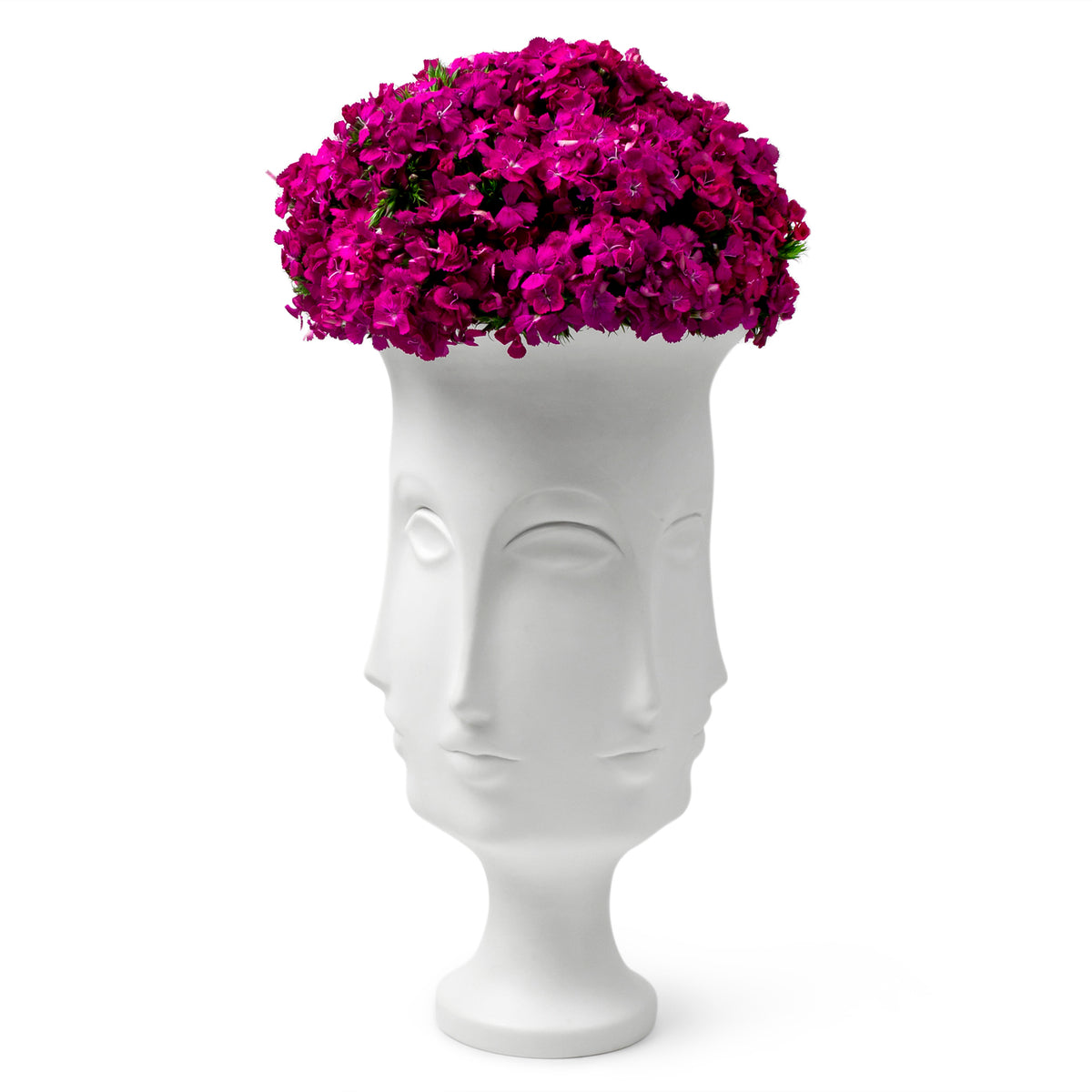 dora maar urn porcelain white with purple flowers - front view