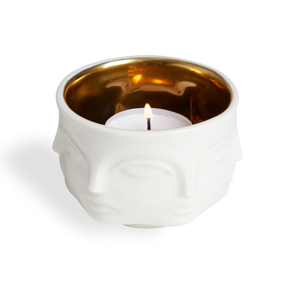 muse votive holder porcelain white interior gold - angle view