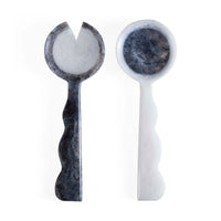 Mustique Black & White Ripple Salad Serving Set - front view