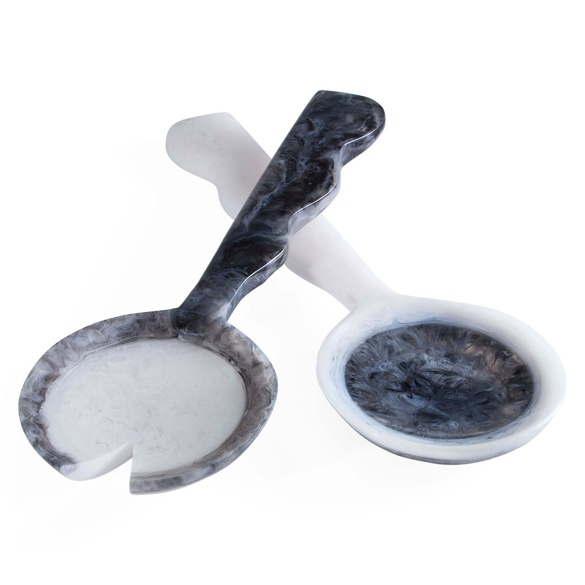 Mustique Black & White Ripple Salad Serving Set - angle view