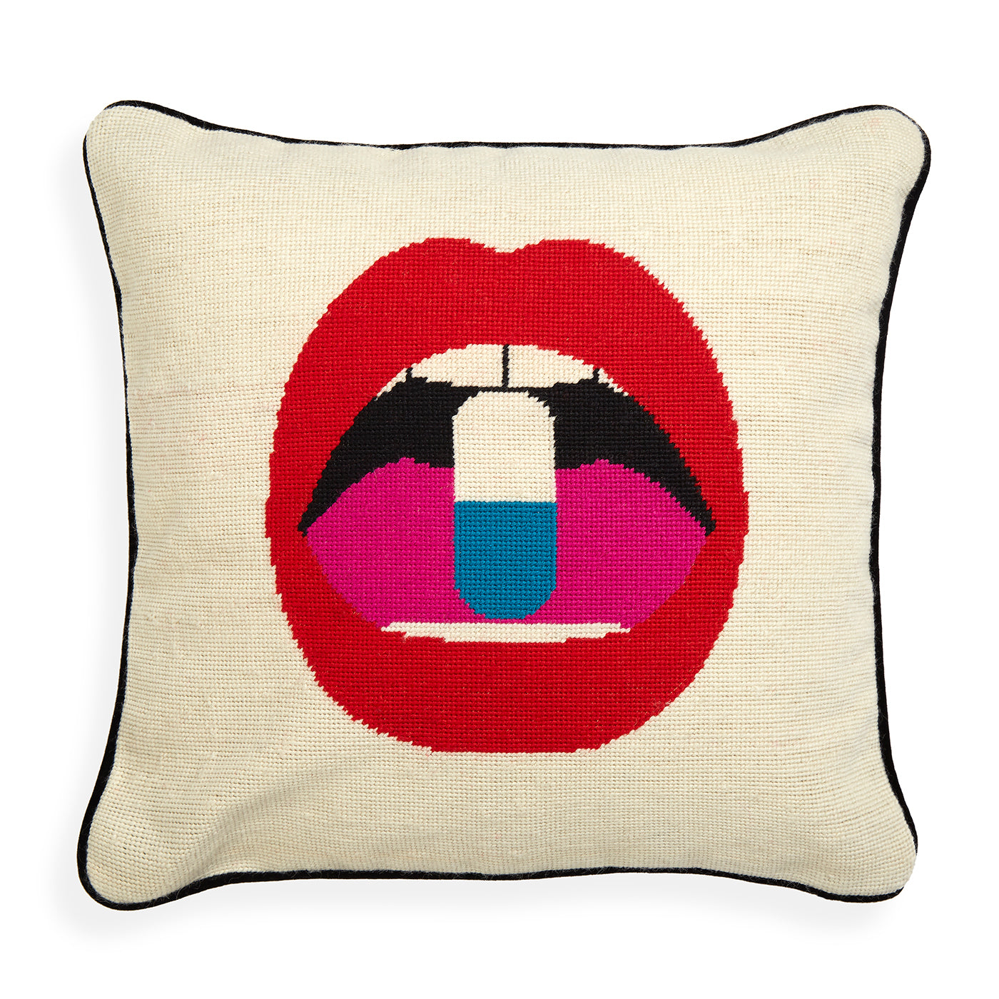 Lips Full Dose Needlepoint Cushion Jonathan Adler UK