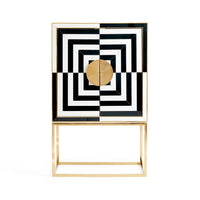 op art bar back-painted black and white glass brass frame and handles - front view