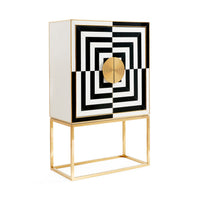op art bar back-painted black and white glass brass frame and handles - angle view