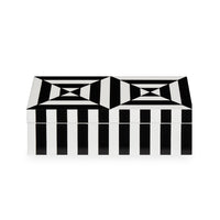 op art lacquer box small black white with wellington console - styled view