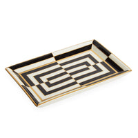 op art rectangle tray porcelain black white accents gold - angle view
