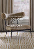 the friends & family event 30% off Furniture; 25% off* online and in stores message over video featuring beige velvet tray, colorful acrylic orbs and glass covered side table