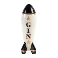 gin rocket decanter porcelain white black gold - front view
