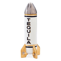 tequila rocket decanter porcelain black gold silver - front view