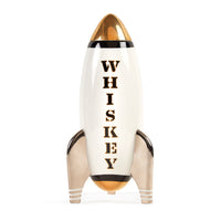 whiskey rocket decanter porcelain white black gold - front view
