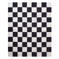 large scale checkerboard flat weave rug wool black white - front view