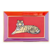 safari rectangle tray porcelain red purple gold - top view