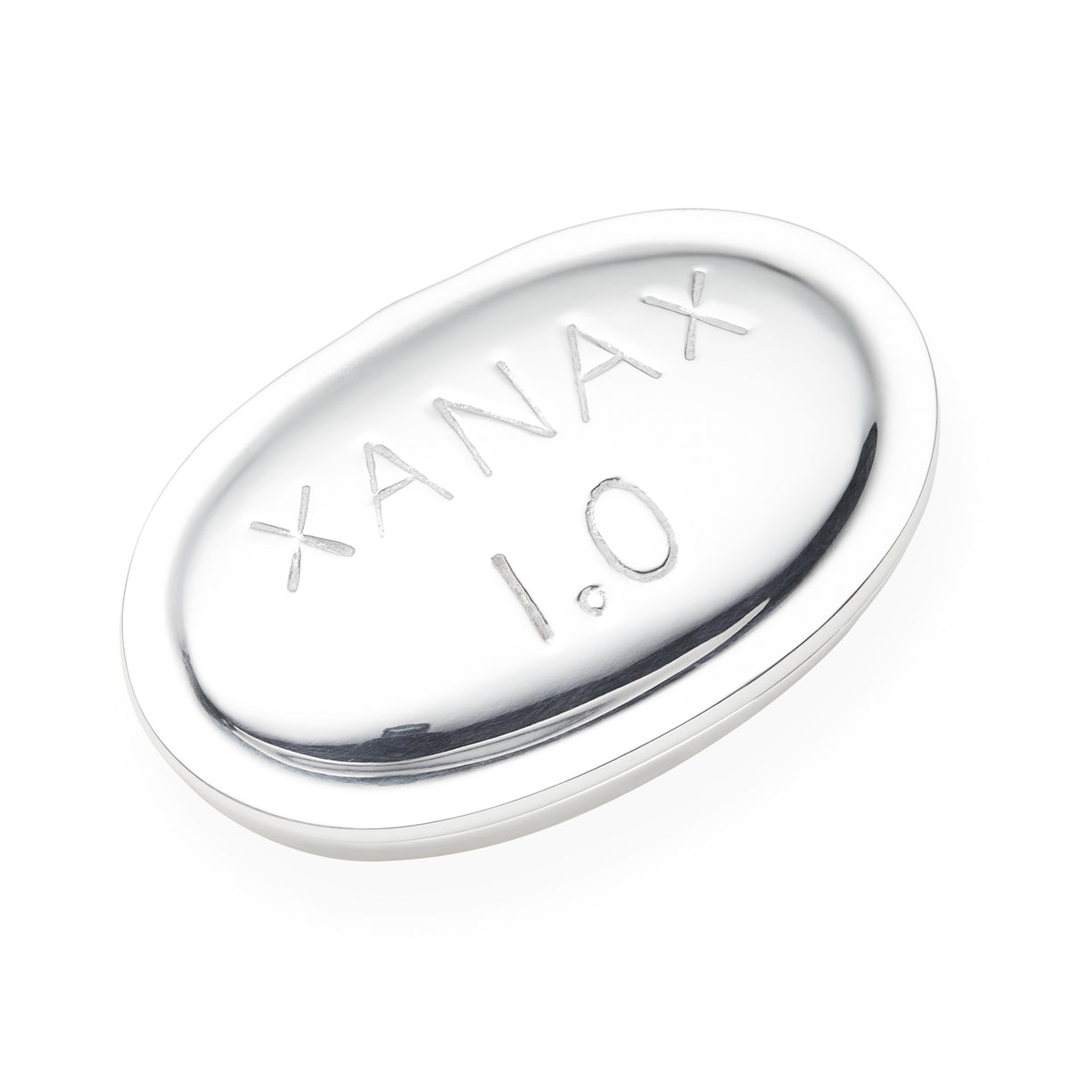 xanax pill box silver plated - angle view