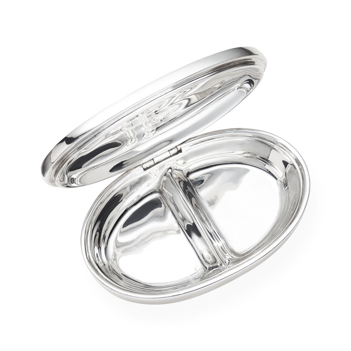xanax pill box silver plated open - angle view