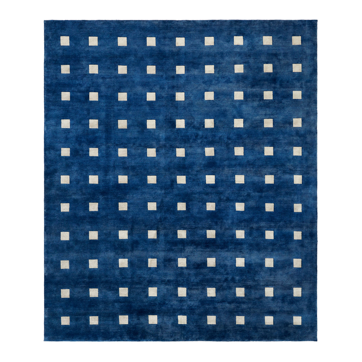 small squares hand knotted rug - front view