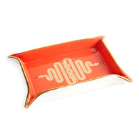 snake valet tray porcelain orange accents gold - angle view
