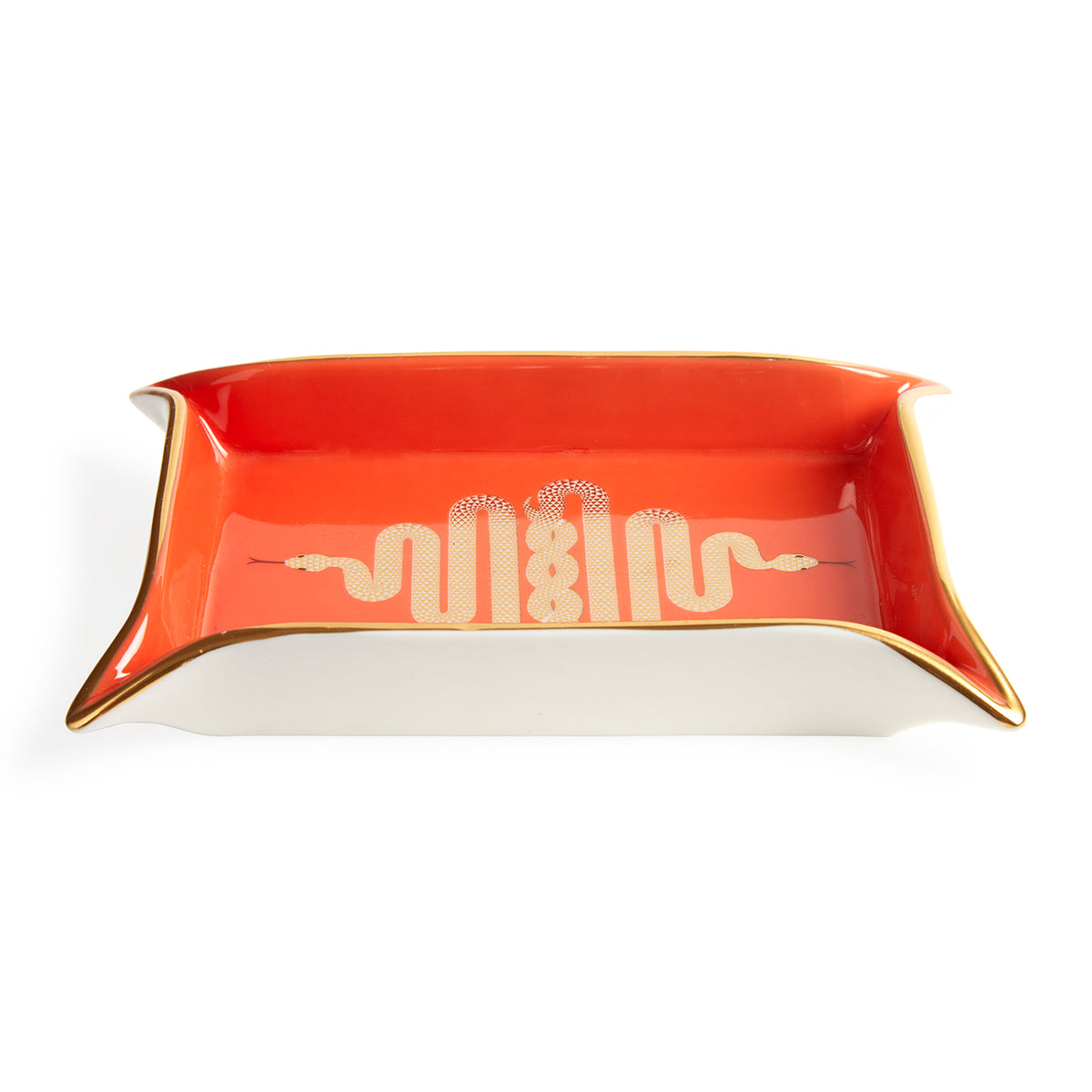snake valet tray porcelain orange accents gold - front view