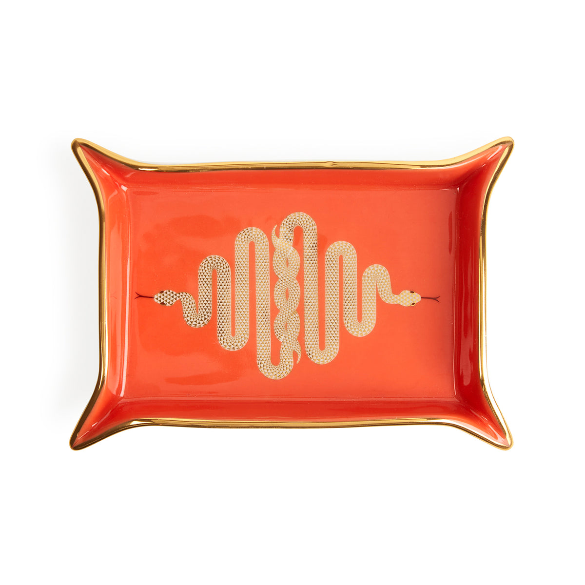 snake valet tray porcelain orange accents gold - top view