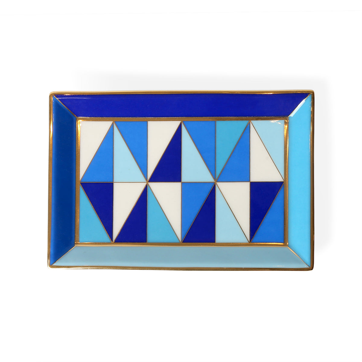 sorrento rectangle tray porcelain blue accents gold - top view