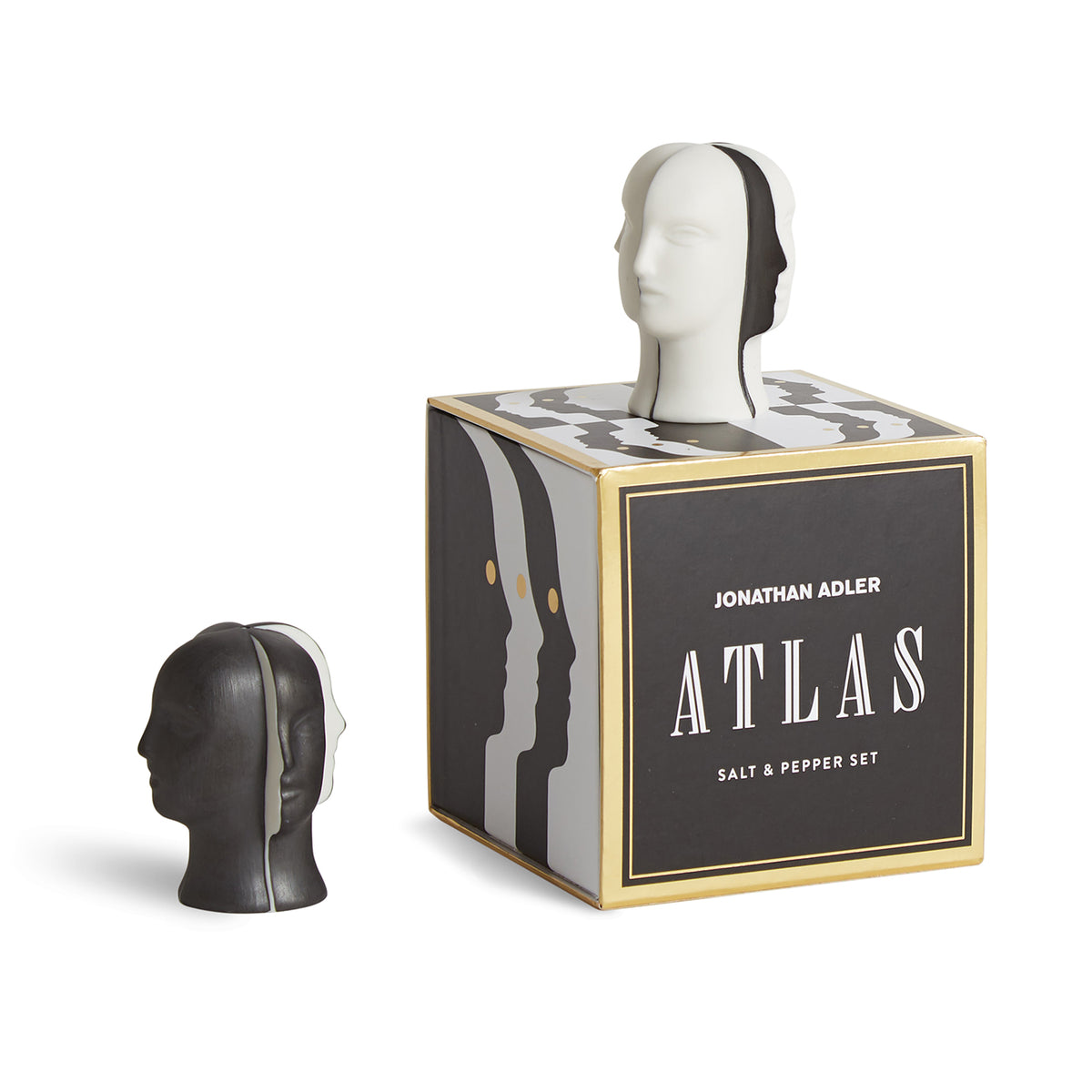 atlas salt and pepper set porcelain black white with box - angle view 2