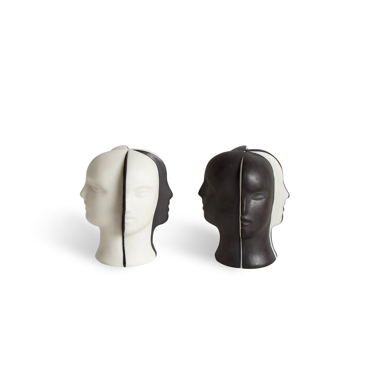 atlas salt and pepper set porcelain black white - front view