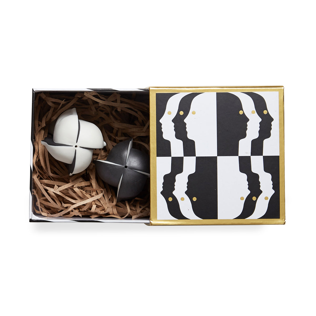 atlas salt and pepper set porcelain black white with box - top view